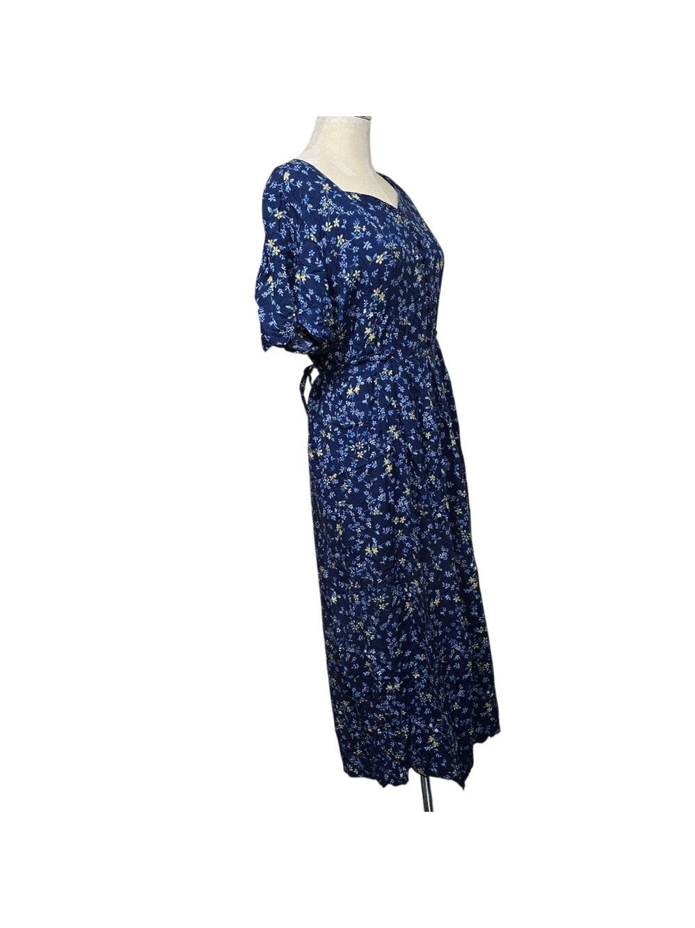 Erika II Studio Vintage Floral Sweetheart Dress XL Blue Yellow Short Sleeves - Picture 3 of 8
